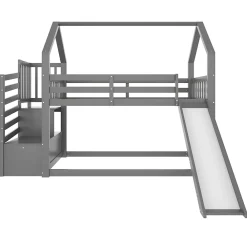 Okwish Lit Superposé Enfant 90x200 cm - Lit avec Toboggan et Escalier de Rangement - Cadre Bois MDF - Sans Matelas - Gris*Enfant Lit Enfant