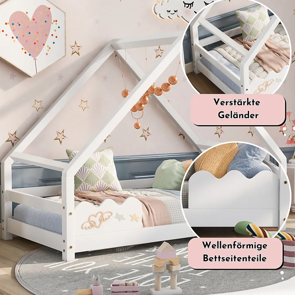 Lit Superposé enfant 90x200 cm - Lit Simple en Bois Massif de Pin, Capacité 120 kg, Sans Matelas, Blanc>Okwish Sale