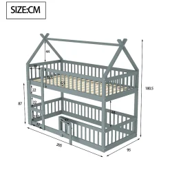 Okwish Lit Superposé Enfant 90x200 cm - avec escalier sécurisé et rangement, Bois Massif + MDF - Gris, sans matelas*Enfant Lit Enfant