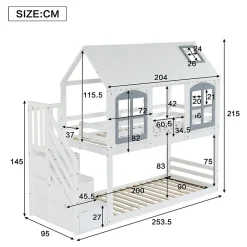 ProximaX Lit superposé enfant 90x200 cm blanc/gris en pin et MDF avec barrières de sécurité, 3 tiroirs et rangement*Enfant Lit Enfant