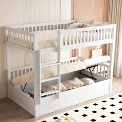 ProximaX Lit superposé enfant 90x200 cm en bois massif blanc avec système de rangement hydraulique, lit solide, durable et fonctionnel*Enfant Lit Enfant