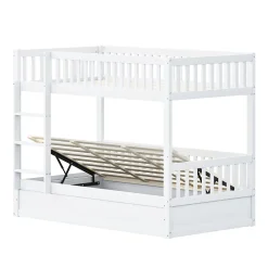 ProximaX Lit superposé enfant 90x200 cm en bois massif blanc avec système de rangement hydraulique, lit solide, durable et fonctionnel*Enfant Lit Enfant