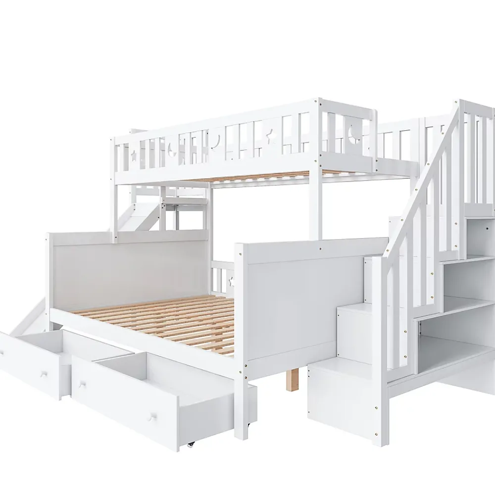 ProximaX Lit superposé enfant 90x200/140x200 cm en bois massif avec toboggan, escaliers sécurisés, 2 grands tiroirs et sommier, blanc*Enfant Lit Enfant