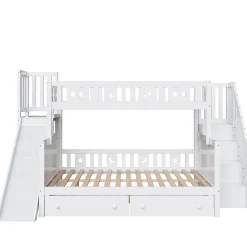 ProximaX Lit superposé enfant 90x200/140x200 cm en bois massif avec toboggan, escaliers sécurisés, 2 grands tiroirs et sommier, blanc*Enfant Lit Enfant