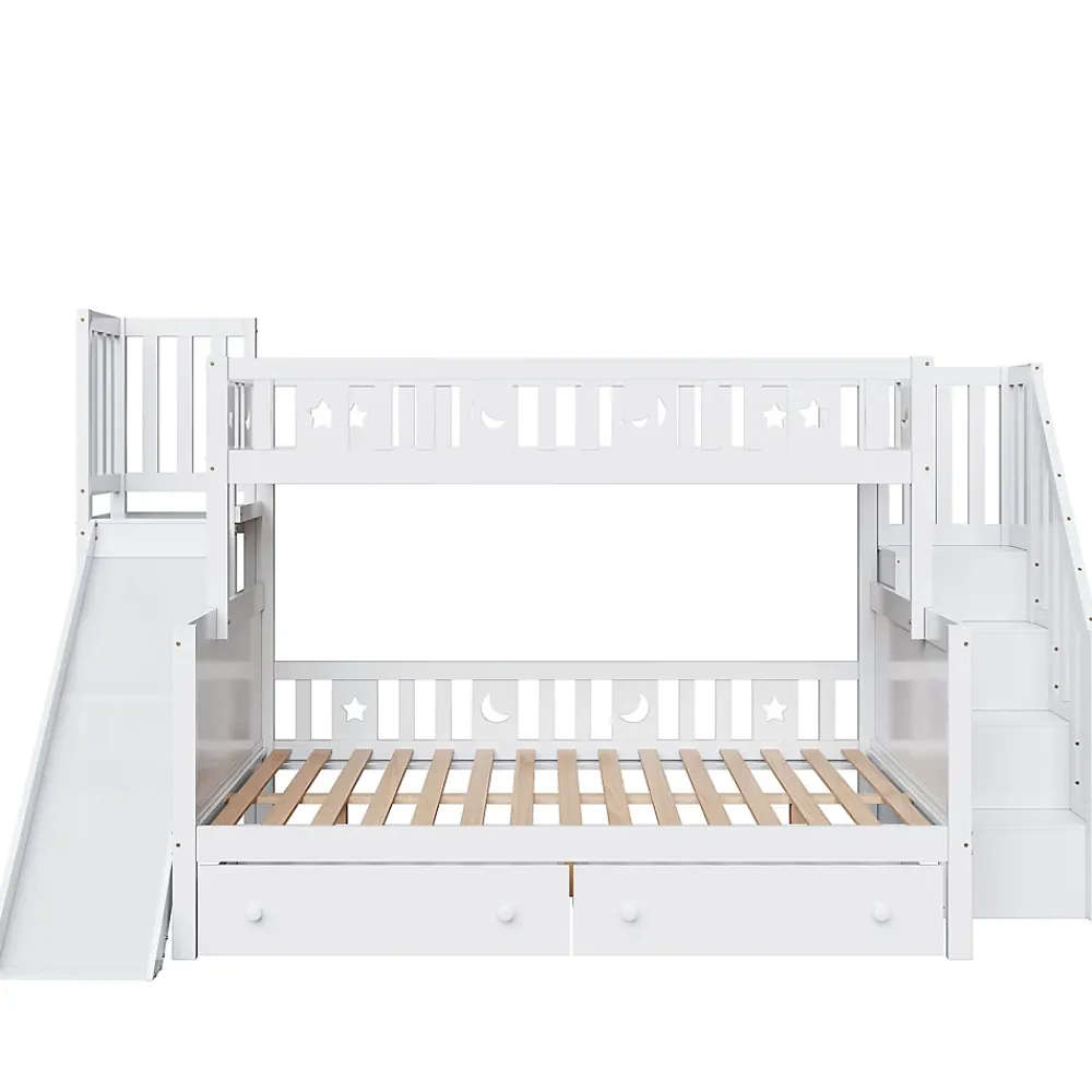 ProximaX Lit superposé enfant 90x200/140x200 cm en bois massif avec toboggan, escaliers sécurisés, 2 grands tiroirs et sommier, blanc*Enfant Lit Enfant