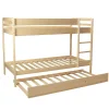 Lit superposé et 1 lit tiroir 90x190 WILL Bois naturel incl. Sommier>Bb Loisir Outlet