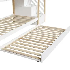 Lit superposé extensible avec échelle 3 tiroirs, sécurité, cadre bois, naturel,blanc>Fortuna lai Sale