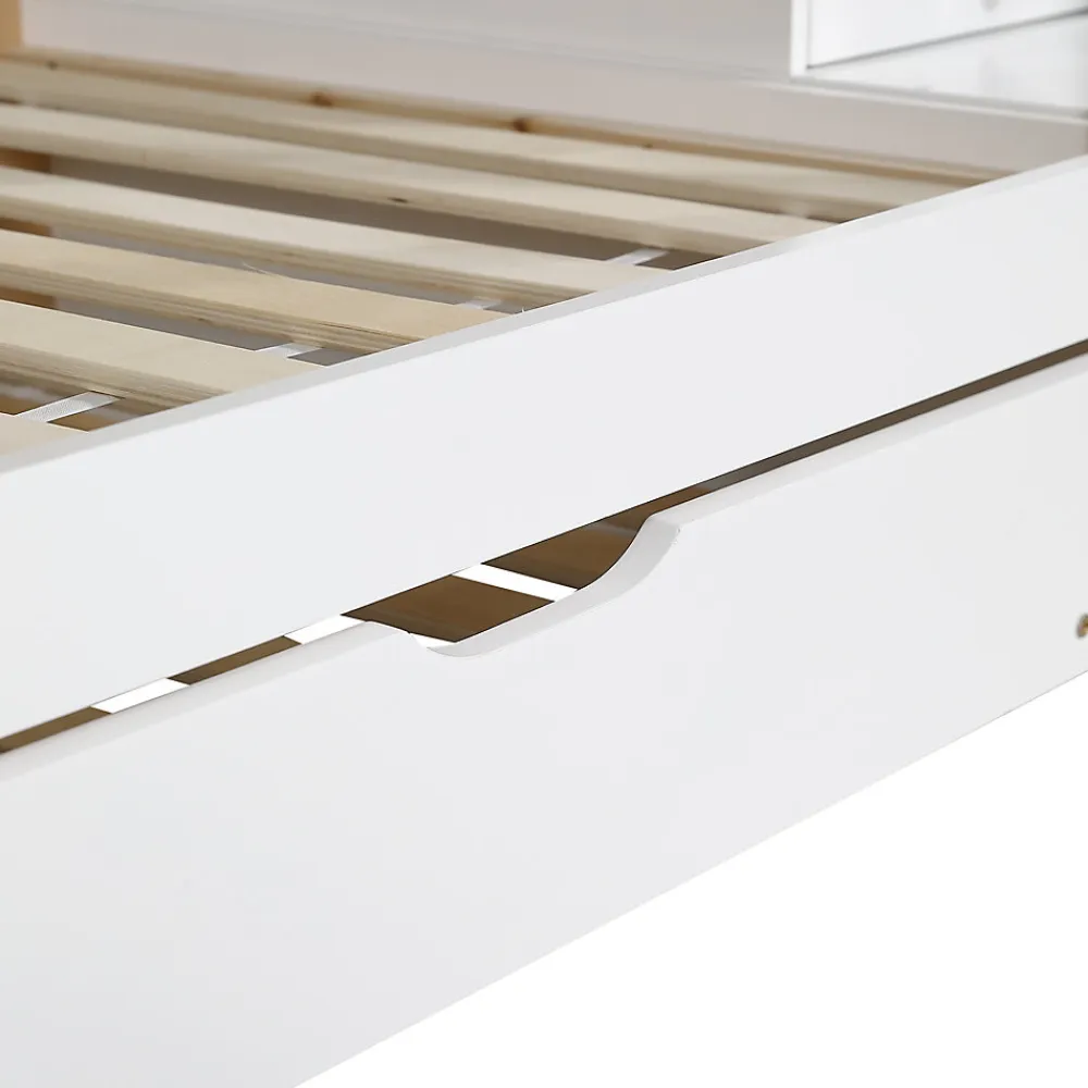 Lit superposé extensible avec échelle 3 tiroirs, sécurité, cadre bois, naturel,blanc>Fortuna lai Sale
