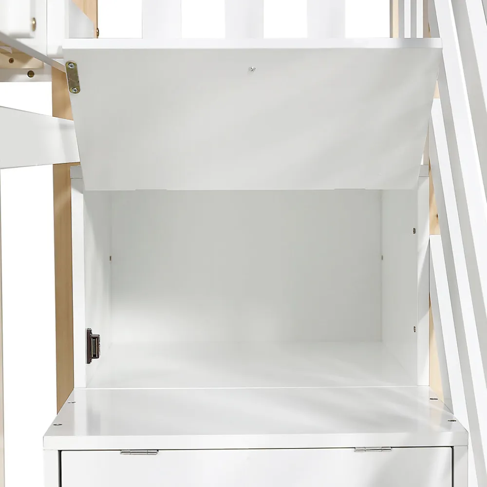 Lit superposé extensible avec échelle 3 tiroirs, sécurité, cadre bois, naturel,blanc>Fortuna lai Sale