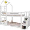Lit superposé lit enfant bois blanc escalier avec rangement 90x200cm>Urban Meuble