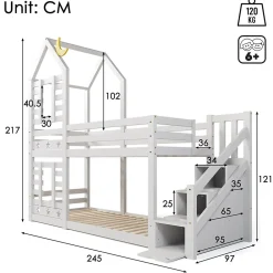 Lit superposé lit enfant bois blanc escalier avec rangement 90x200cm><noscript><img width=