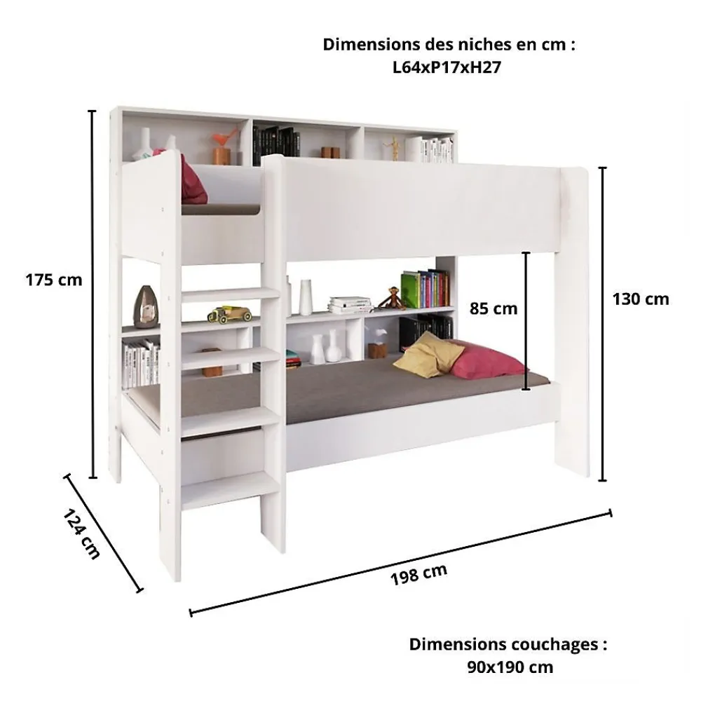 Lit superposé LUCKY 90x190 + 2 sommiers / Blanc>Weber Industries Outlet