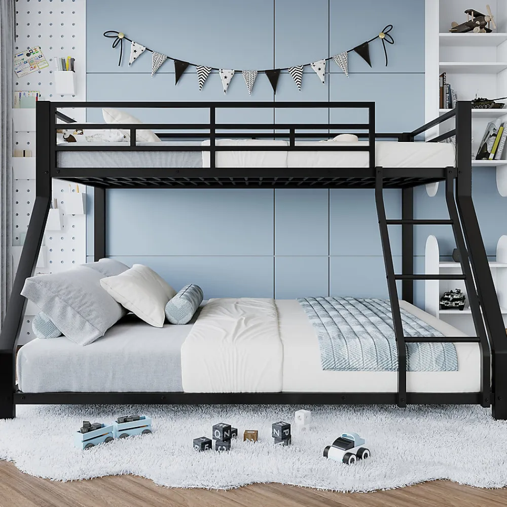 Lit Superposé Métal 90x200 et 140x200 cm, Lit Double enfant/Ado avec Échelle et Barrières de Sécurité - Sans Matelas - Noir>Generique Best