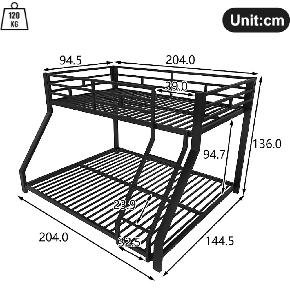 Lit Superposé Métal 90x200 et 140x200 cm, Lit Double enfant/Ado avec Échelle et Barrières de Sécurité - Sans Matelas - Noir>Generique Best