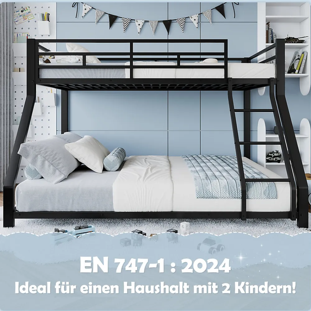 Lit Superposé Métal 90x200 et 140x200 cm, Lit Double enfant/Ado avec Échelle et Barrières de Sécurité - Sans Matelas - Noir>Generique Best