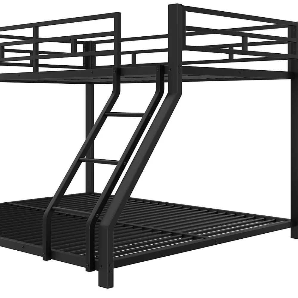 Lit Superposé Métal 90x200 et 140x200 cm, Lit Double enfant/Ado avec Échelle et Barrières de Sécurité - Sans Matelas - Noir>Generique Best