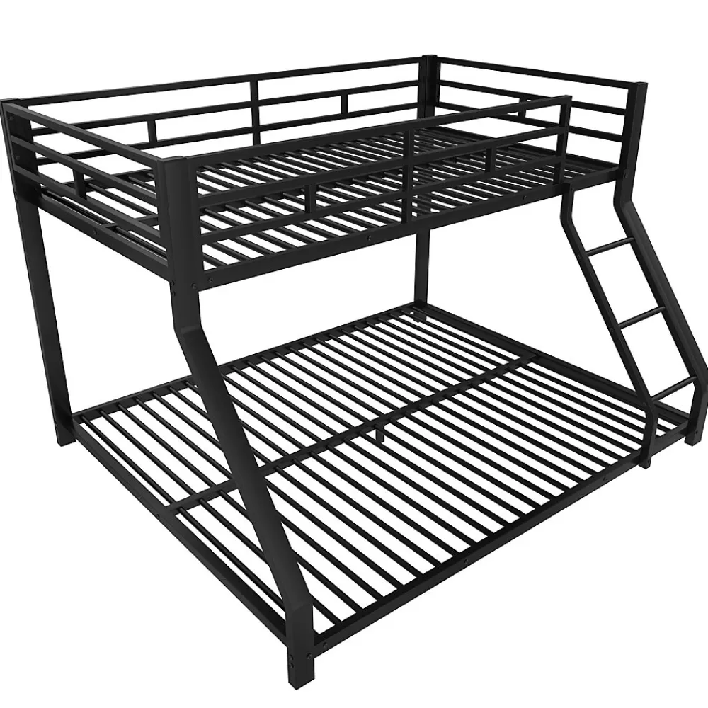 Lit Superposé Métal 90x200 et 140x200 cm, Lit Double enfant/Ado avec Échelle et Barrières de Sécurité - Sans Matelas - Noir>Generique Best