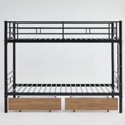 Simple Life Lit superposé métal 90x200cm pour 2 enfants avec 2 tiroirs, garde-corps, convertible, noir*Enfant Lit Enfant