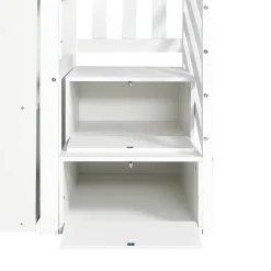 Simple Life Lit superposé multifonction, avec protection, bureau, armoire, casiers, 2 casiers dans escalier, pin MDF, blanc, 90x200cm*Enfant Lit Enfant