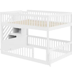 Lit superposé pour enfants et adolescents,140x200cm,bois blanc,échelle de sécurité et tiroirs><noscript><img width=