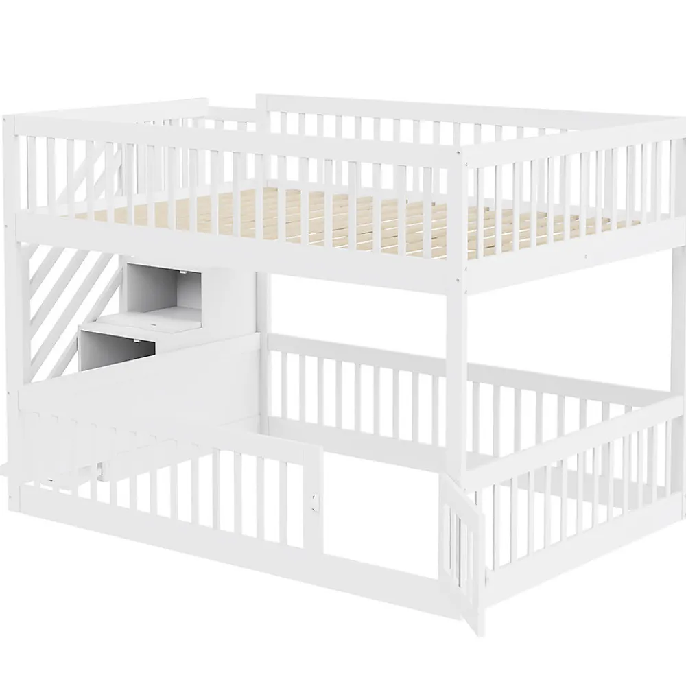 Lit superposé pour enfants et adolescents,140x200cm,bois blanc,échelle de sécurité et tiroirs>Blackcolors Hot