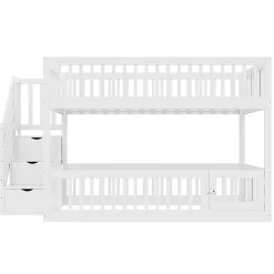 Lit superposé pour enfants et adolescents,140x200cm,bois blanc,échelle de sécurité et tiroirs><noscript><img width=
