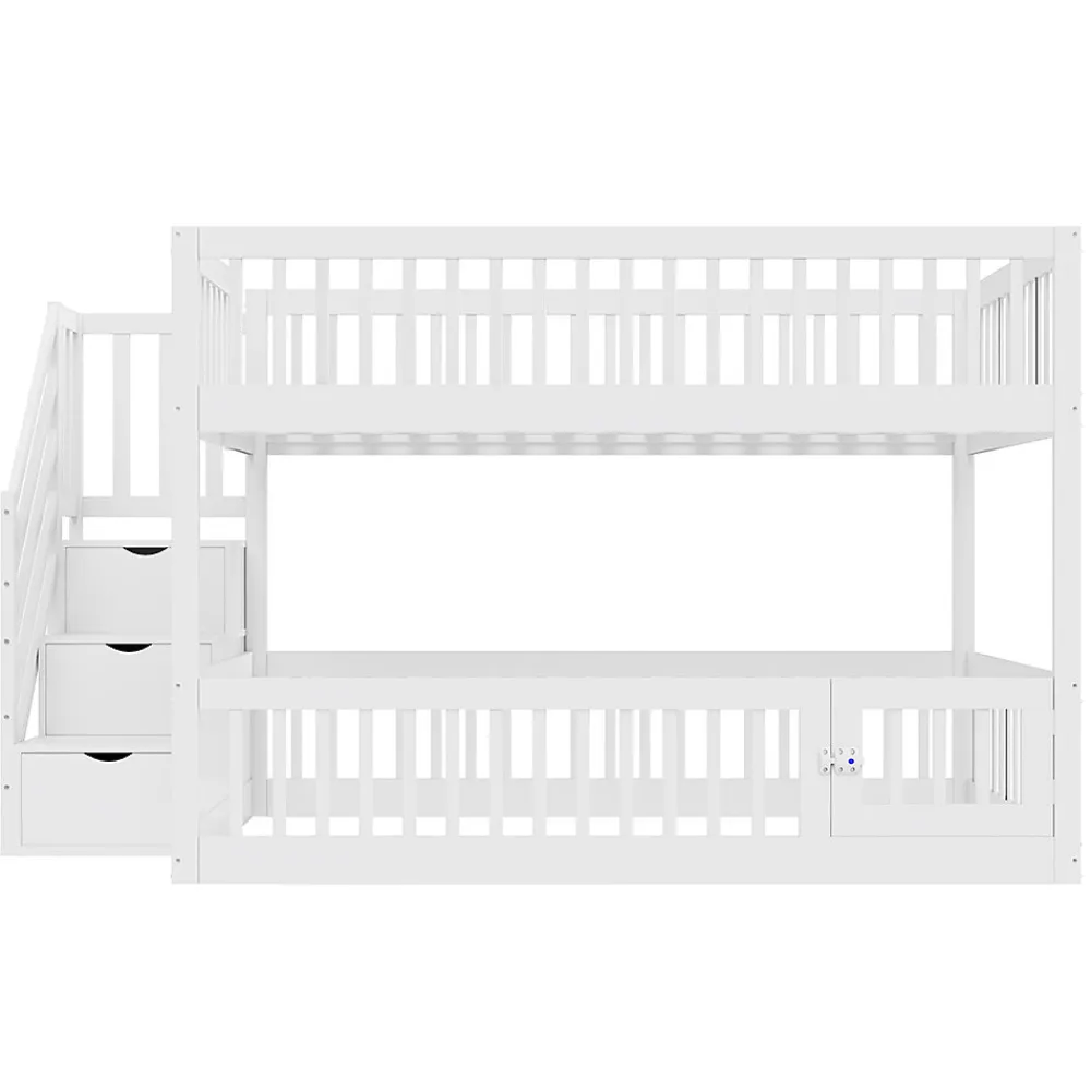 Lit superposé pour enfants et adolescents,140x200cm,bois blanc,échelle de sécurité et tiroirs>Blackcolors Hot