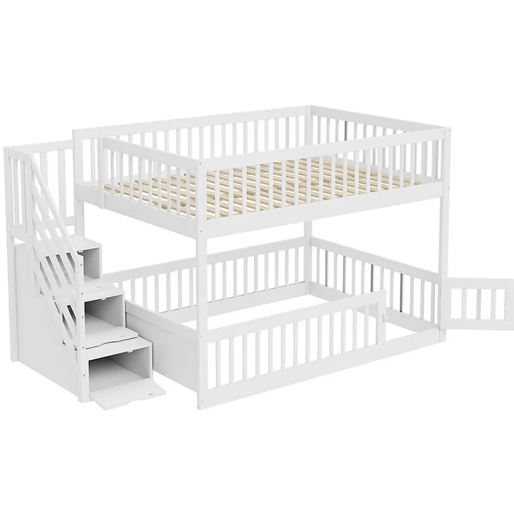 Lit superposé pour enfants et adolescents,140x200cm,bois blanc,échelle de sécurité et tiroirs>Blackcolors Hot