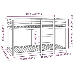 Lit superposé sans matelas blanc 90x190 cm bois de pin massif><noscript><img width=