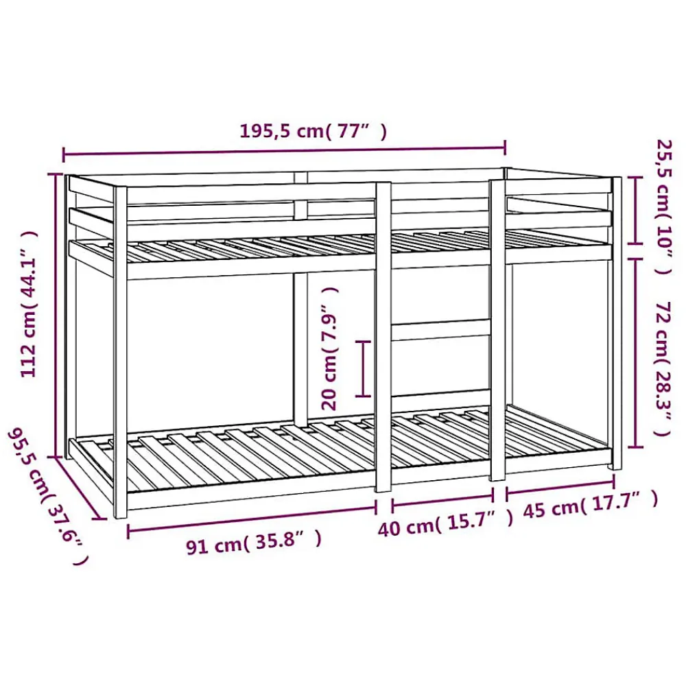 Lit superposé sans matelas blanc 90x190 cm bois de pin massif>Vidaxl New