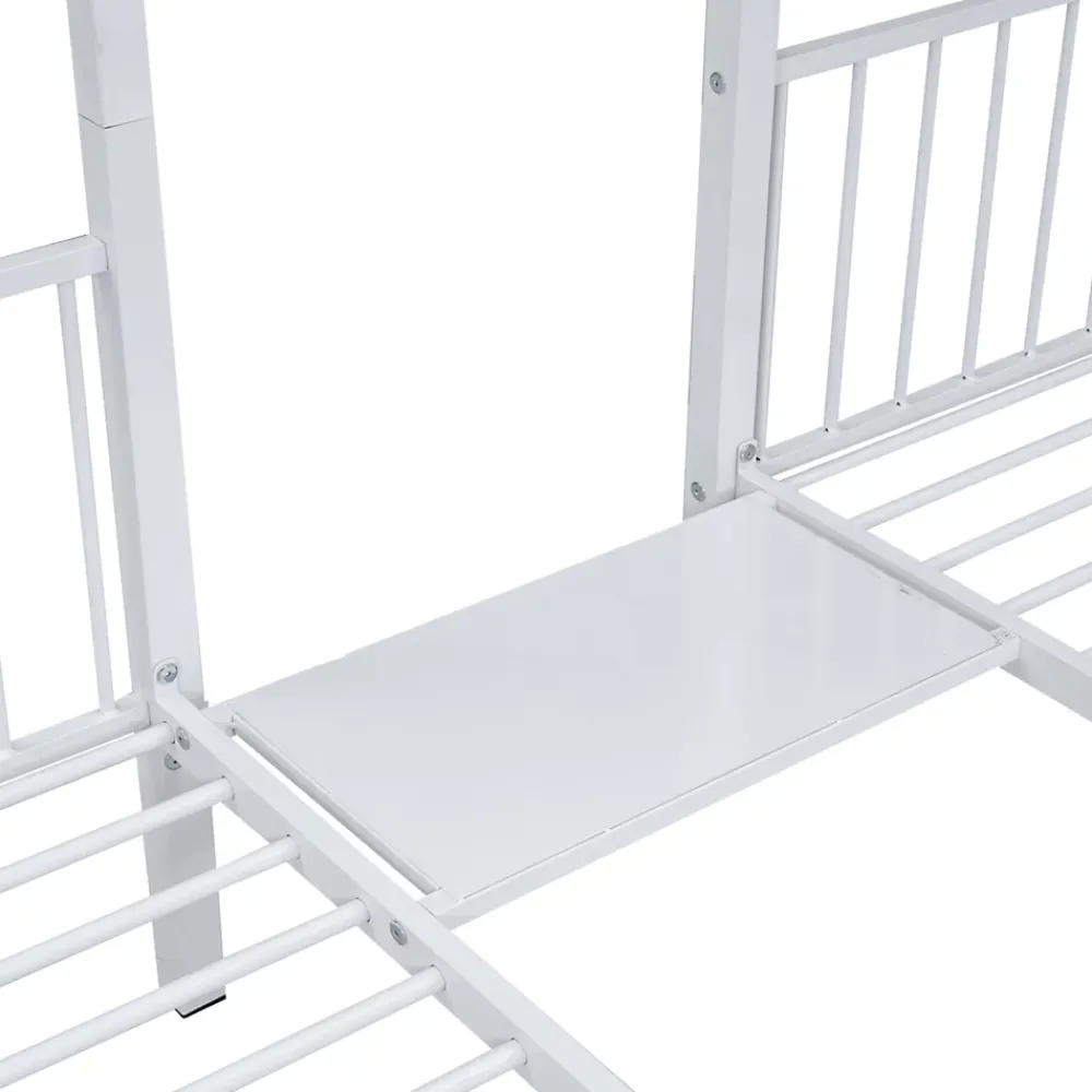 ProximaX Lit superposé triple, cadre de lit métallique, 140x200cm et 2 lit 90x200cm, avec échelle et 2 tiroirs, sommier inclus, blanc*Enfant Lit Enfant