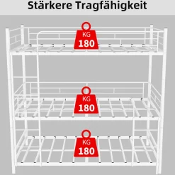 Lit Superposé Triple 90x190 cm - avec Échelle Intégrée et Garde-Corps, Structure en Métal, pour Enfant Ado, sans Matelas, Blanc><noscript><img width=