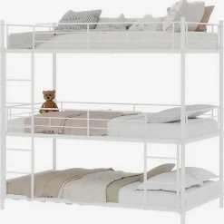 Lit Superposé Triple 90x190 cm - avec Échelle Intégrée et Garde-Corps, Structure en Métal, pour Enfant Ado, sans Matelas, Blanc><noscript><img width=