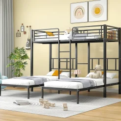 Lit superposé triple 90x200 cm en métal avec échelle intégrée et tablette tête de lit, chambre enfant>Redom Sale