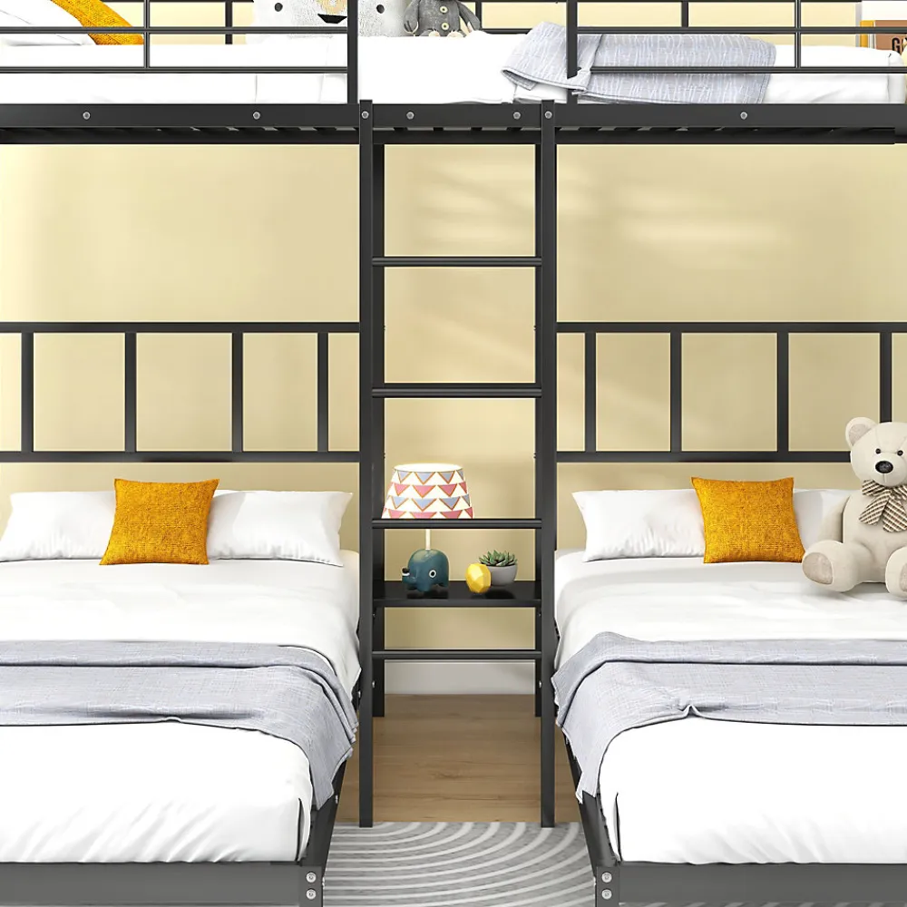 Lit superposé triple 90x200 cm en métal avec échelle intégrée et tablette tête de lit, chambre enfant>Redom Sale