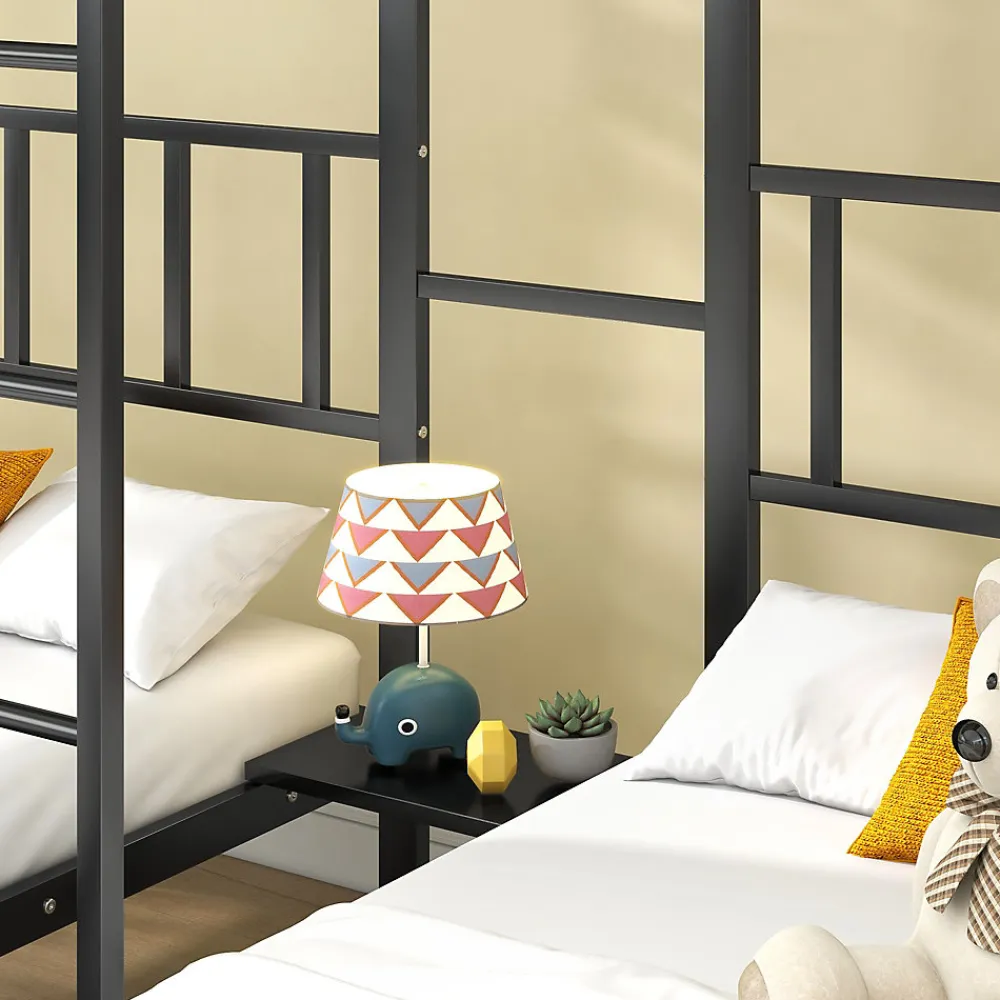 Lit superposé triple 90x200 cm en métal avec échelle intégrée et tablette tête de lit, chambre enfant>Redom Sale
