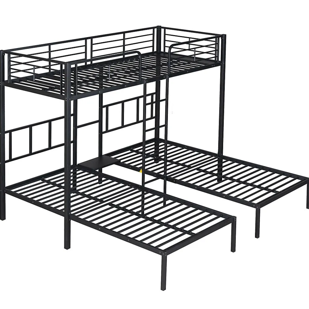 Lit superposé triple 90x200 cm en métal avec échelle intégrée et tablette tête de lit, chambre enfant>Redom Sale