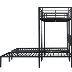 Lit superposé triple 90x200 cm en métal avec échelle intégrée et tablette tête de lit, chambre enfant><noscript><img width=