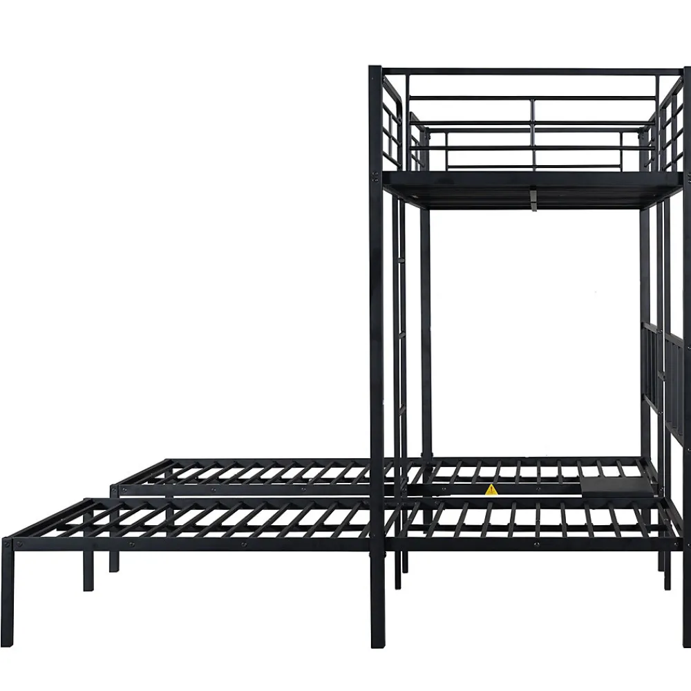 Lit superposé triple 90x200 cm en métal avec échelle intégrée et tablette tête de lit, chambre enfant>Redom Sale