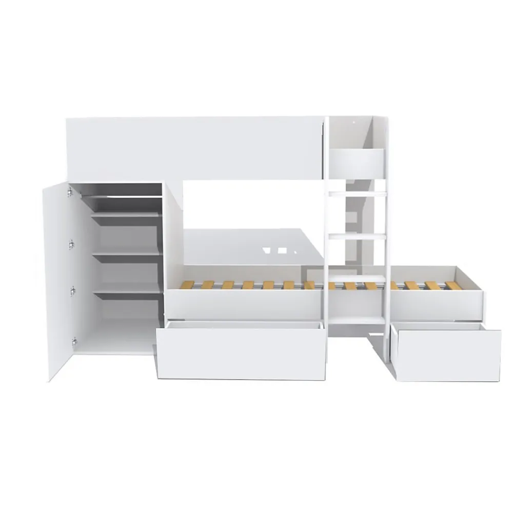 Weber Industries Lit superposé TWIN 90x190 avec armoire et tiroirs + 2 sommiers / Blanc*Enfant Lit Enfant