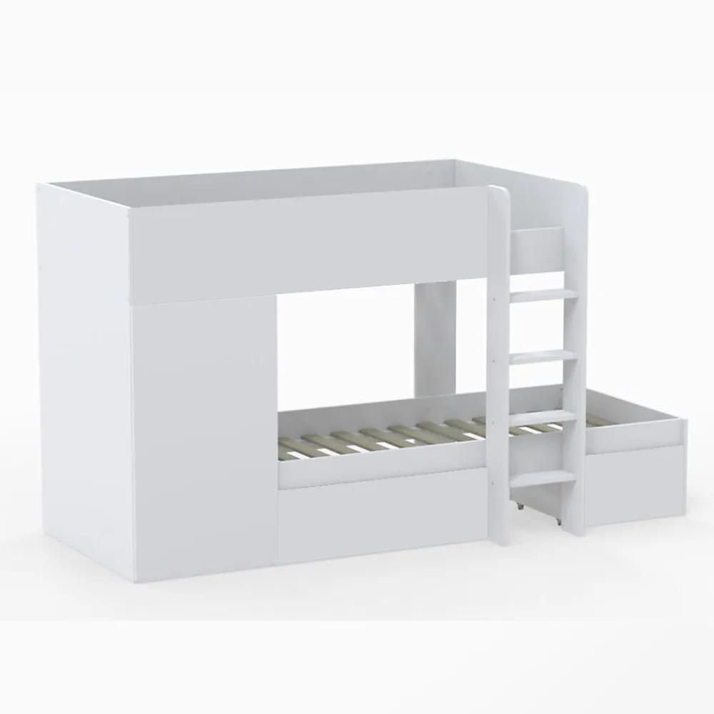 Weber Industries Lit superposé TWIN 90x190 avec armoire et tiroirs + 2 sommiers / Blanc*Enfant Lit Enfant