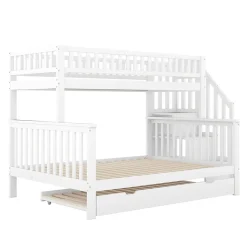 Lit superposé 90x200 / 140x200 cm avec lit gigogne et sommier à lattes inclus en pin blanc><noscript><img width=