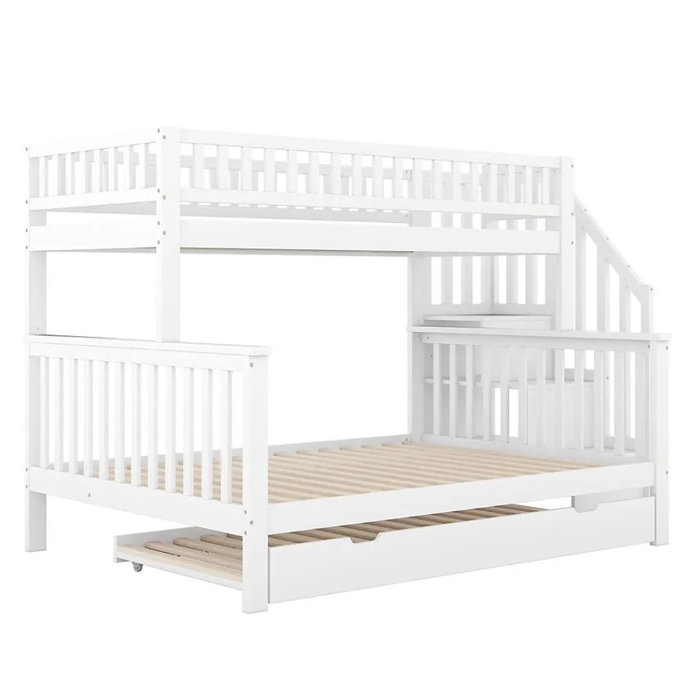 Lit superposé 90x200 / 140x200 cm avec lit gigogne et sommier à lattes inclus en pin blanc>Redom Outlet