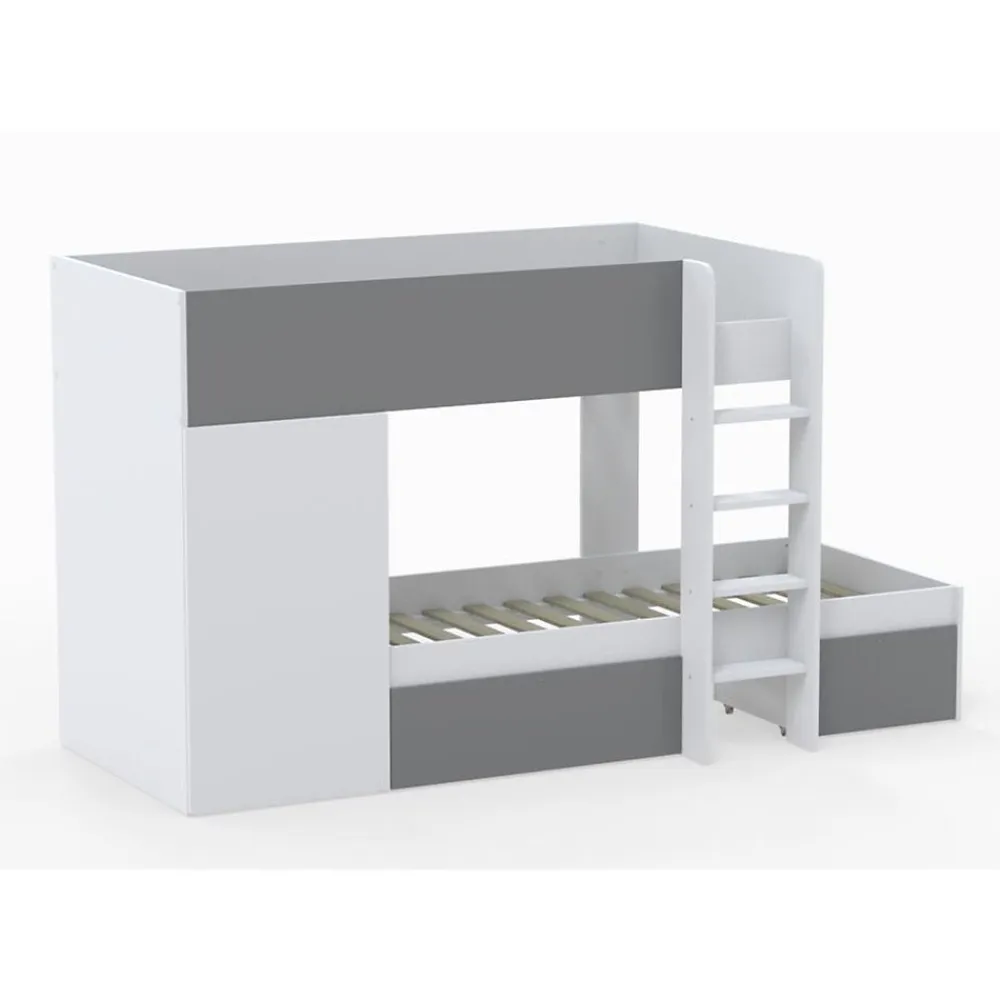 Lit superposé 90x190 avec armoire et tiroirs TWEEL Gris et Blanc incl. 2 sommiers>Bb Loisir Sale