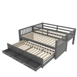 Lit Superposé 90x200 Cm - avec Lit Gigogne et 3 Tiroirs, Sans Matelas - Pin et MDF, Gris><noscript><img width=
