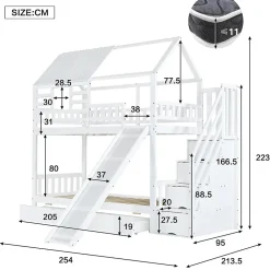 Lit Superposé 90x200 cm - Lit Cabane enfant avec Lit Gigogne, Toboggan et Rangement - Bois Pin, MDF et Contreplaqué - Blanc><noscript><img width=
