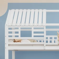 Lit Superposé 90x200 cm - Lit Cabane enfant avec Lit Gigogne, Toboggan et Rangement - Bois Pin, MDF et Contreplaqué - Blanc><noscript><img width=