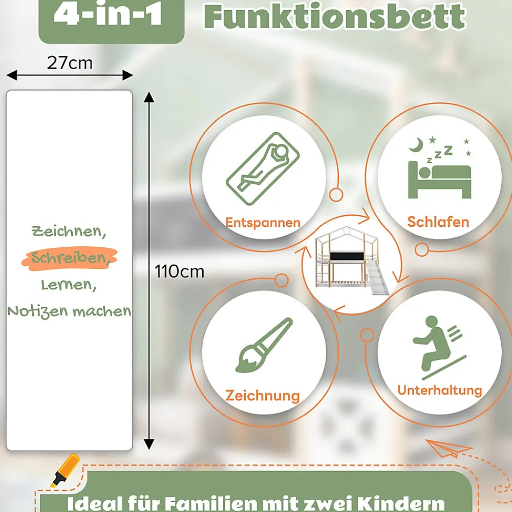 Lit superposé 90x200 cm - Lit cabane enfant avec toboggan et échelle - Bois massif - Sommier extensible - Sans matelas - Blanc>Okwish Best