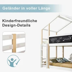 Lit superposé 90x200 cm - Lit cabane enfant avec toboggan et échelle - Bois massif - Sommier extensible - Sans matelas - Blanc><noscript><img width=