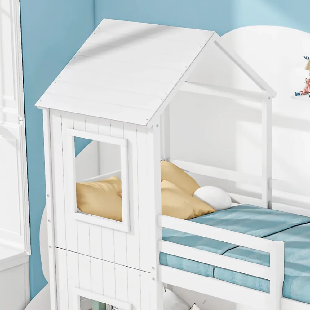 Okwish Lit Superposé 90x200 cm - Lit Cabane enfant avec Échelle et Baldaquin - Bois de Pin - Sans Matelas - Blanc*Enfant Lit Enfant